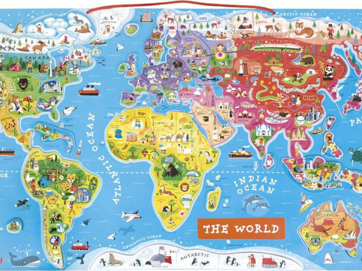 Magnetic World Map Puzzle 92 pcs (wood) - Janod J05504 | Puppets